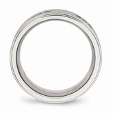 Stainless Steel Wedding Band with Black CZ and Ridged Edge